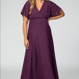 PinkBlush Purple Metallic Maternity Wrap MaxiDress